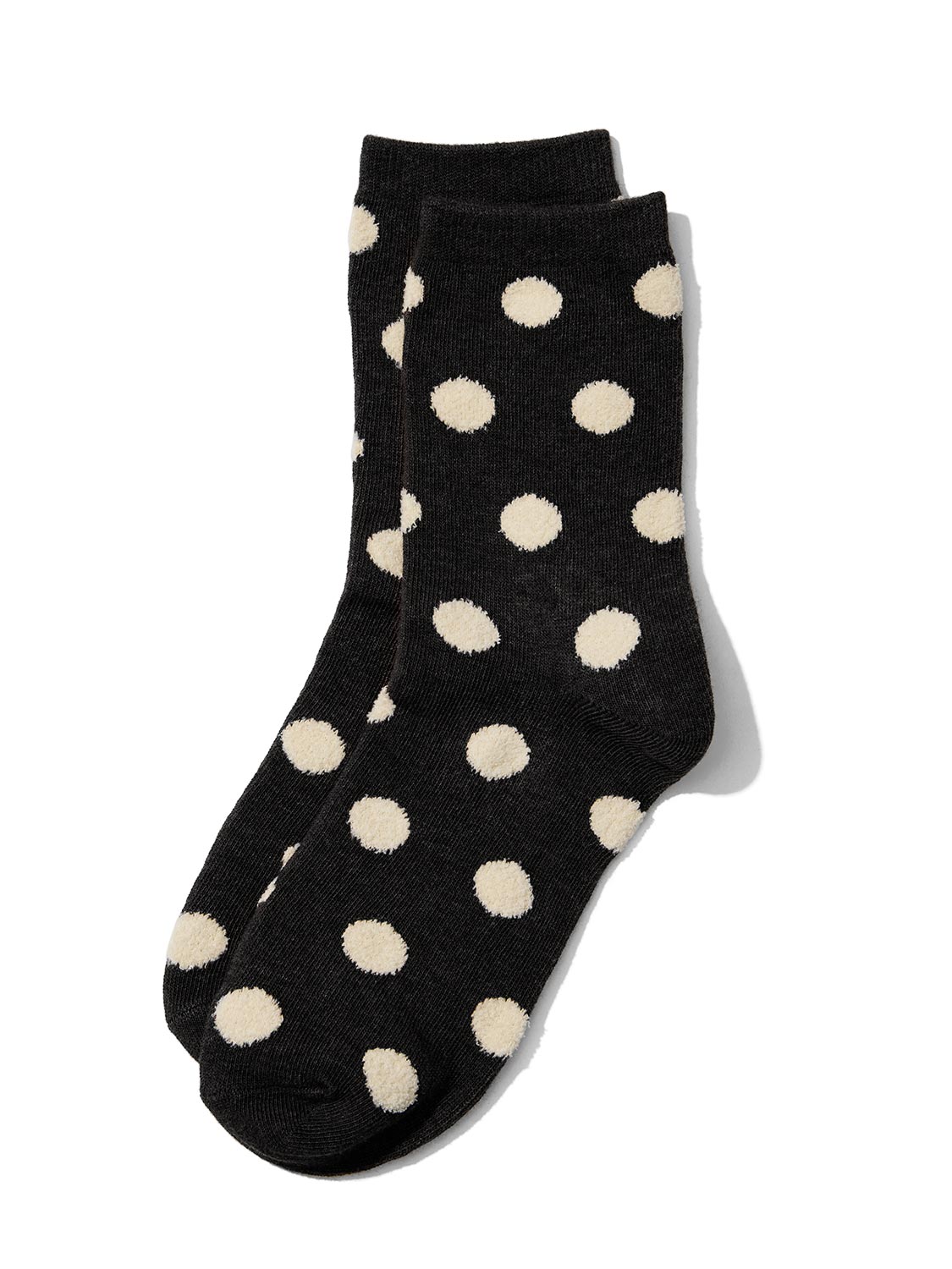 Black/Beige Knit Socks with Fuzzy Dots Detail - Close-up of Textured Pattern - Suzy Shier