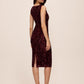Burgundy Sequin Square Neck Sheath Dress - Back View - Le Chateau