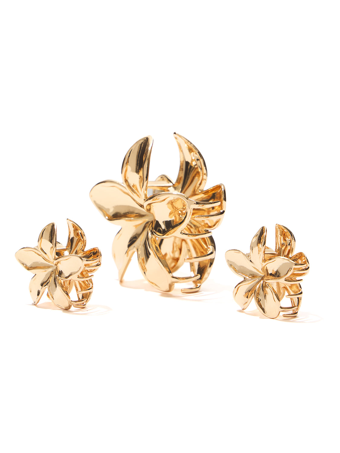 Set of 3 Metal Hibiscus Flower Hair Claws - Side Profile View - Suzy Shier