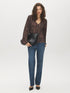 Black Snake Print Balloon Sleeve Top - Front View - Suzy Shier