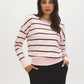 Striped Dolman Sleeve Knit Sweater - Front View - Suzy Shier