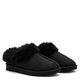 Black Faux Suede Slippers with Faux Fur Insole - Side Profile View - Suzy Shier