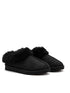 Black Faux Suede Slippers with Faux Fur Insole - Side Profile View - Suzy Shier