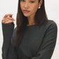 Charcoal and White Striped Jacquard Fitted Top - Close-up Fabric Detail - Suzy Shier
