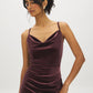 Dark Raisin Cowl Neck Velour Knit Dress - Side Profile View - Suzy Shier