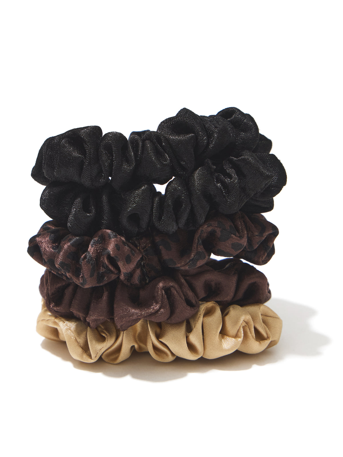 Multi Set of 5 Satin Scrunchies - Assorted Colors and Patterns - Suzy Shier