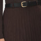 Coffee Bean Faux Suede Pleated Midi Skirt with Belt - Belt Detail - Suzy Shier