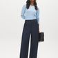 Indigo Wash High-Rise Wide Leg Trousers - Woman Wearing Fluid Denim-Like Pants - Suzy Shier