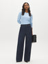 Indigo Wash High-Rise Wide Leg Trousers - Woman Wearing Fluid Denim-Like Pants - Suzy Shier