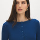 Estate Blue Ribbed Boat Neck Top with Button Front - Close-up Button Detail - Suzy Shier
