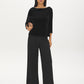 Jet Black Rhinestone Detail Velvet Boat Neck Top - Front View - Suzy Shier