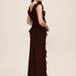 Coco Powder V-Neck Chiffon Gown with Tiered Ruffles - Woman Wearing Elegant Evening Dress - Le Chateau