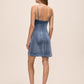 Icy Blue Strapless Velour Mini A-Line Dress - Back View - Le Chateau