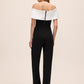 Black/White Asymmetrical Off-Shoulder Knit Jumpsuit - Back View - Le Chateau
