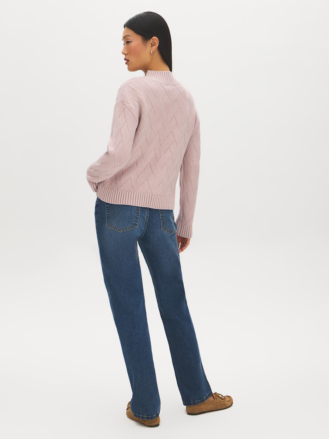 Pink Diagonal Stitch Mock Neck Sweater - Back View - Suzy Shier