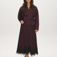 Wine Satin-Like Drop Shoulder Blouse with Waist Tie - Front View - Suzy Shier