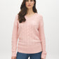 Uni Pink V-Neck Cable Knit Sweater - Woman Wearing Cozy Knit Top - Suzy Shier