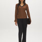 Bison V-Neck Top with Chiffon Sleeves and Lace Trim - Front View - Suzy Shier