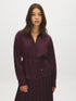 Wine Satin-Like Drop Shoulder Blouse with Waist Tie - Woman Wearing Elegant Long Sleeve Top - Suzy Shier