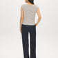 Winter White/Bison/Coffee Bean Striped Boat Neck Top - Back View - Suzy Shier