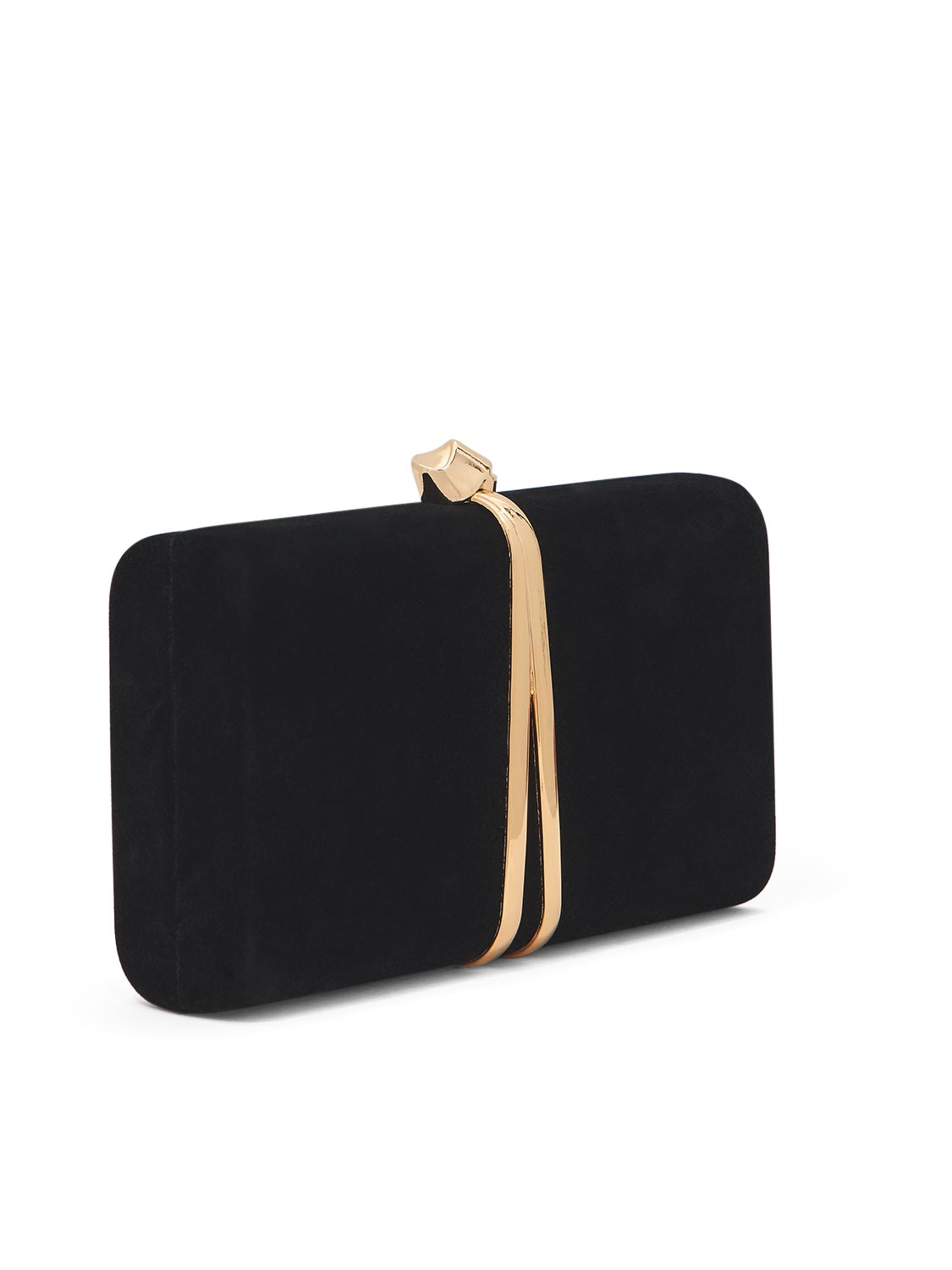 Black and Gold Velour Minaudiere - Side Profile View - Le Chateau