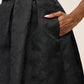 Black Floral Jacquard Midi Skirt with Box Pleats - Close-up Fabric Detail - Le Chateau