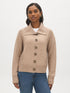 Natural Melange Button-Front Knit Cardigan - Woman Wearing Wide Collar Sweater - Suzy Shier