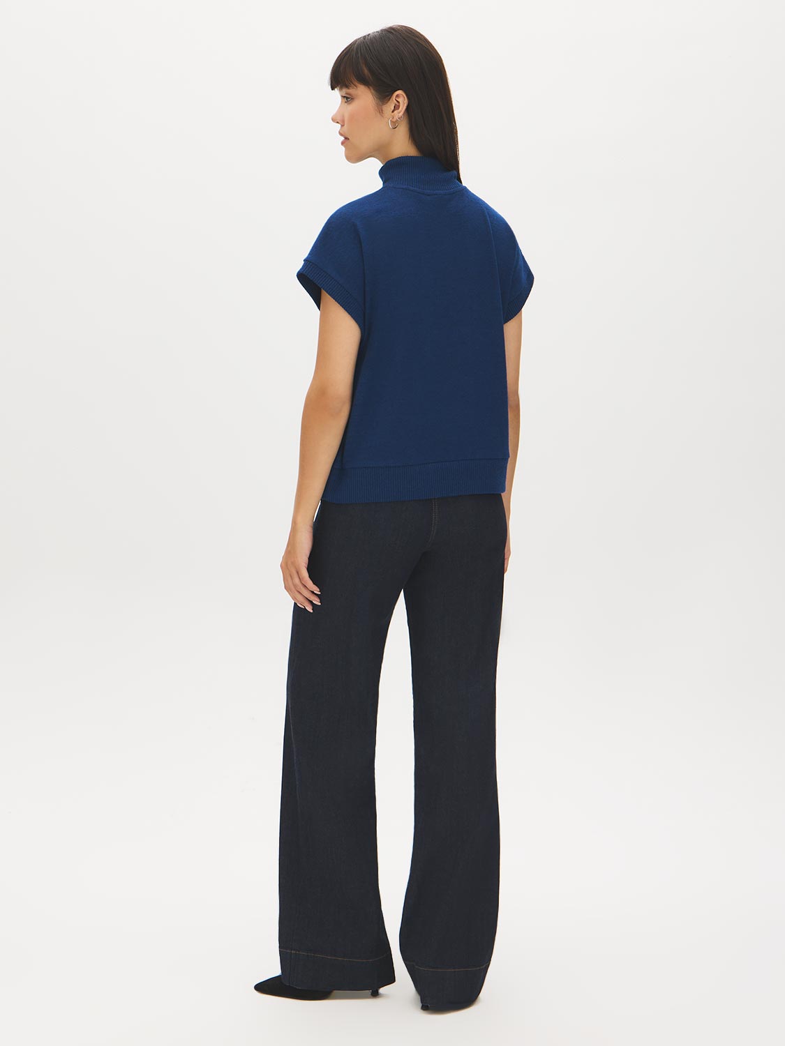 Estate Blue Melange Mock Neck Top - Back View - Suzy Shier