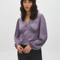 Iced Iris Empire Cut Popover Blouse - Woman Wearing V-Neck Blouse with Lurex Detail - Suzy Shier