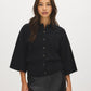 Black Button-Front Knit Sweater with Collar - Woman Wearing Wide Sleeve Sweater - Suzy Shier