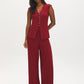 Lipstick Crepe Pull-On Wide-Leg Pant - Woman Wearing Seam Detail Trousers - Suzy Shier