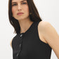 Black Button-Front Belted Knit Vest - Close-up Button Detail - Suzy Shier