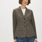 Brown/Beige Yarn-Dye Blazer with Contrast Collar - Woman Wearing Structured Woven Jacket - Suzy Shier