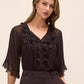 Chestnut Ruffle Short Sleeve Blouse - Front View - Le Chateau