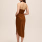 Toffee Draped Halter Neck Midi Dress - Back View - Le Chateau
