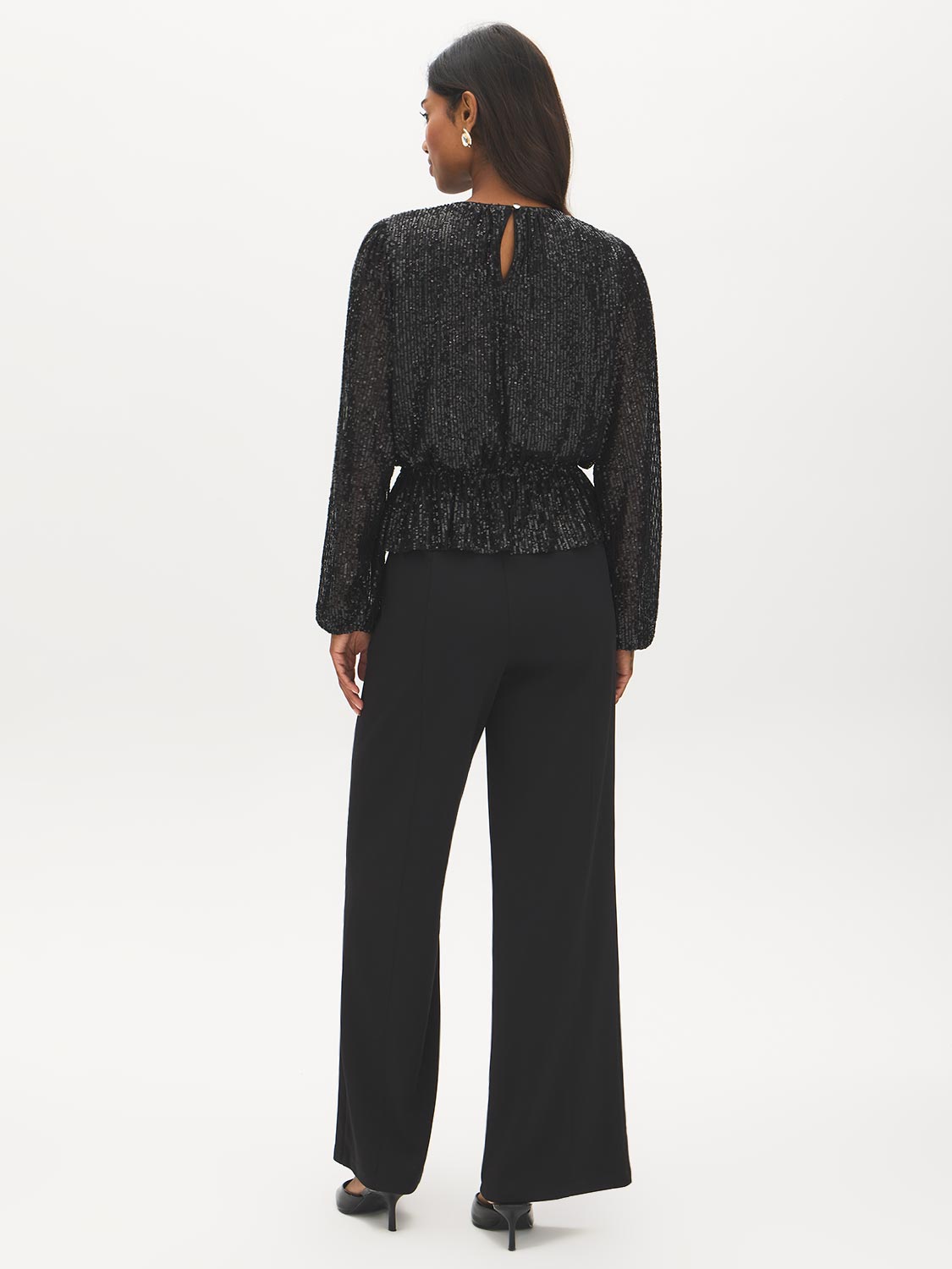 Black Sequin Top with Balloon Sleeves - Back View - Suzy Shier
