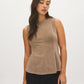 Gold Sleeveless Glitter Knit Top - Woman Wearing Sparkly Fit-and-Flare Top - Suzy Shier