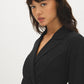 Black Studded Blazer Dress with Notch Collar - Close-up Collar Detail - Suzy Shier
