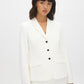 Off White Three-Button Notch Collar Blazer - Woman Wearing Classic Fully Lined Blazer - Suzy Shier