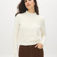 Ivory Mock Neck Sweater with Ribbed Trim - Woman Wearing Textured Knit Sweater - Suzy Shier
