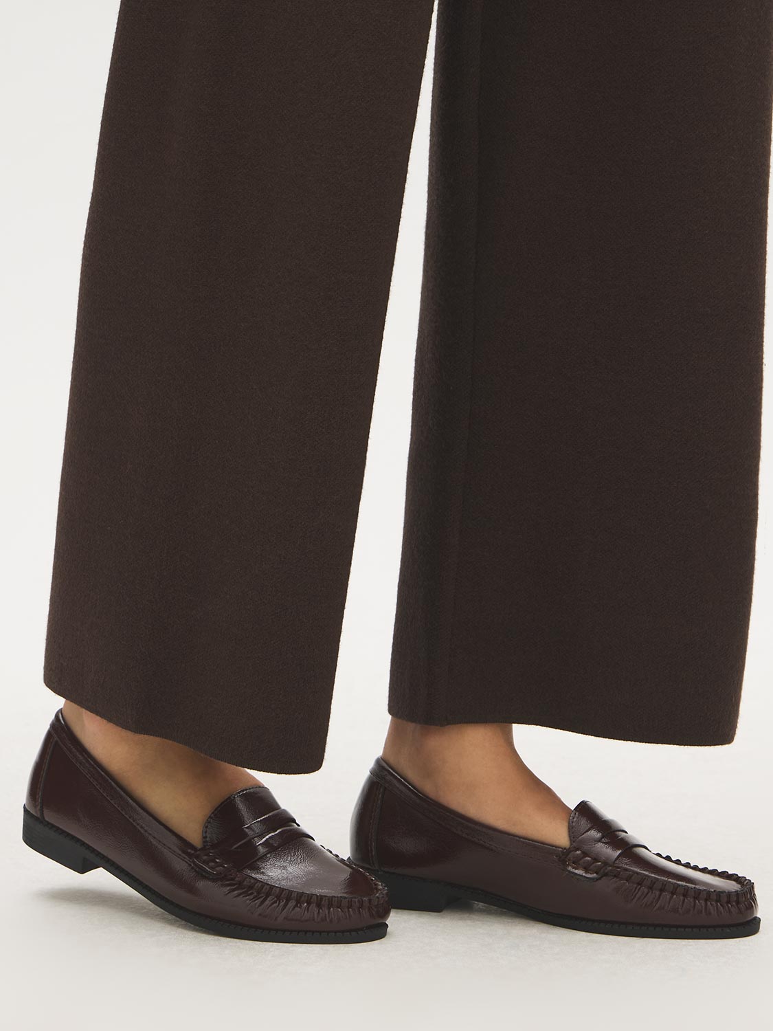 Black Faux Leather Penny Loafer - Side Profile View - Suzy Shier
