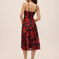 Red/Black Sequin Floral Mesh Bustier Midi Dress - Back View - Le Chateau