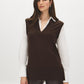 Coffee Bean Melange Hacci Knit 2fer Top with Poplin Sleeves - Woman Wearing Layered Long Sleeve Top - Suzy Shier