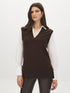 Coffee Bean Melange Hacci Knit 2fer Top with Poplin Sleeves - Woman Wearing Layered Long Sleeve Top - Suzy Shier