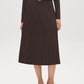 Coffee Bean Faux Suede Pleated Midi Skirt with Belt - Front View - Suzy Shier
