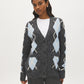 Charcoal V-Neck Button-Front Cardigan - Woman Wearing Knit Sweater with Patch Pockets - Suzy Shier