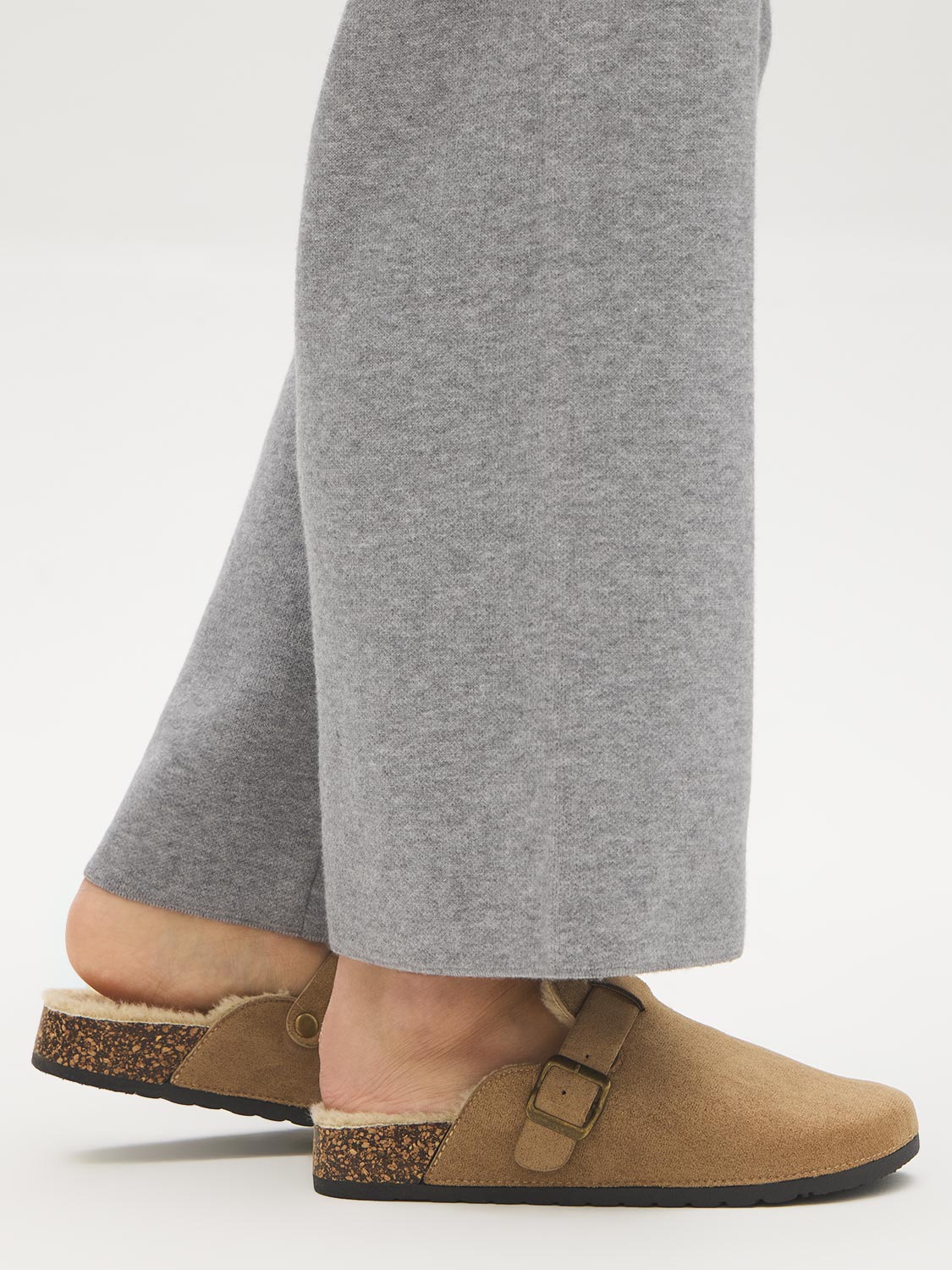 Black Faux Suede Clog with Sherpa Lining - Side Profile View - Suzy Shier