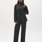 Black Textured Faux Leather Jacket with Patch Pockets - Front View - Suzy Shier