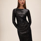 Black Sequin Stripe Scoop Neck Dress - Front View - Le Chateau