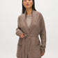Cedar Cable Knit Shawl Collar Sweater - Woman Wearing Belted Knit Cardigan - Suzy Shier